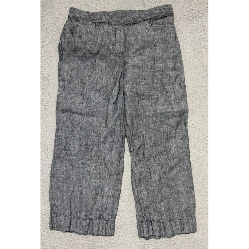 J Jill love linen 100% linen Wide Leg cropped pants Size Medium Gray Side Zipper